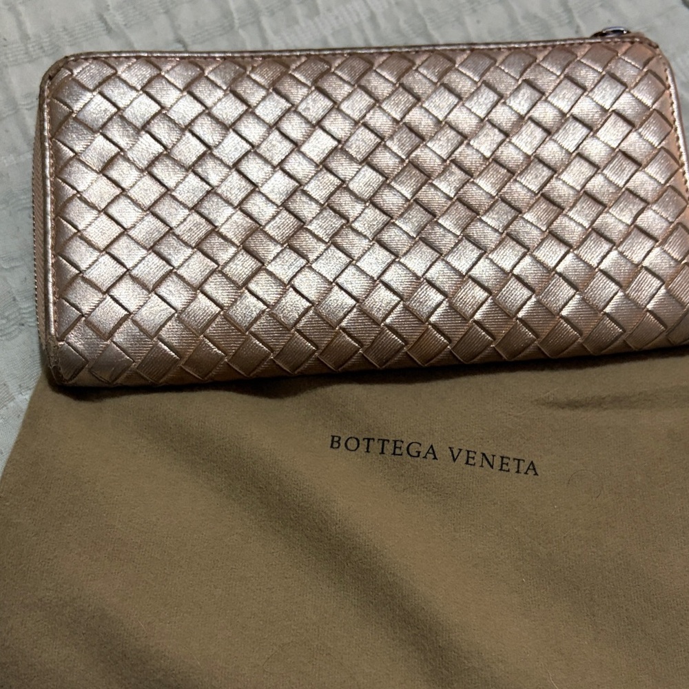 Bottega Veneta Metallic Woven Leather Wallet